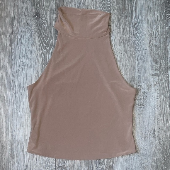 Women's Open Edit Mock Neck Sleeveless Top, Size small tan nude - Picture 1 of 5